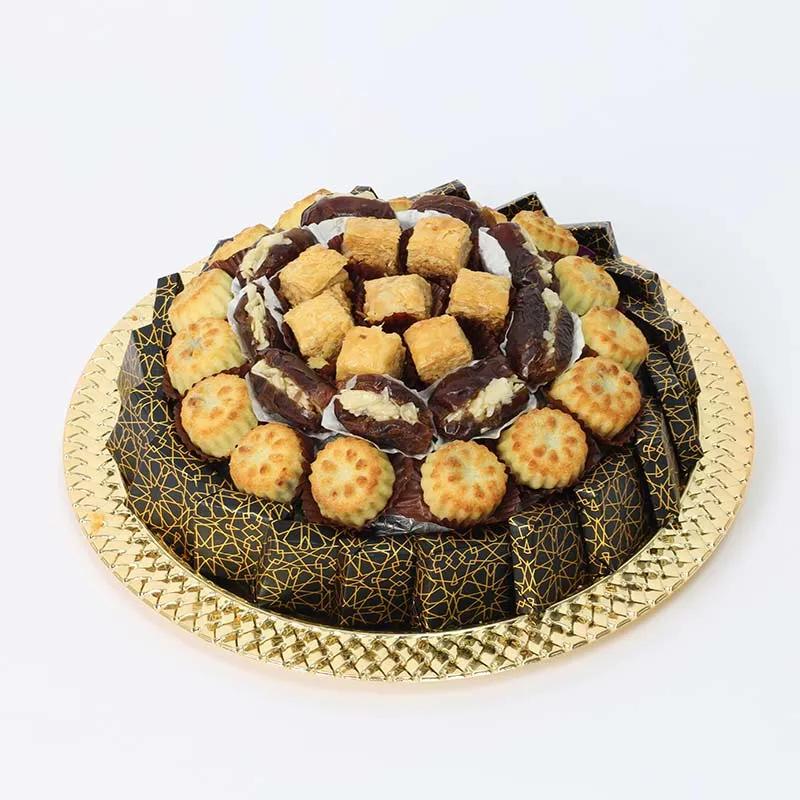 All 4 Dessert Golden Round Tray Black