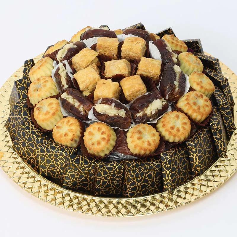 All 4 Dessert Golden Round Tray Black