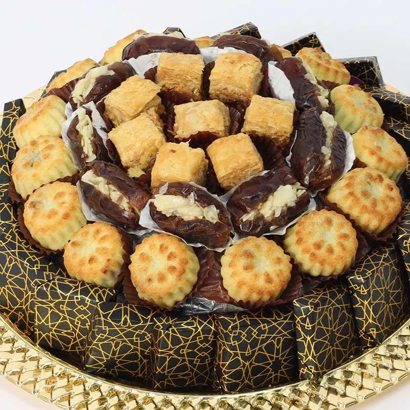 All 4 Dessert Golden Round Tray Black