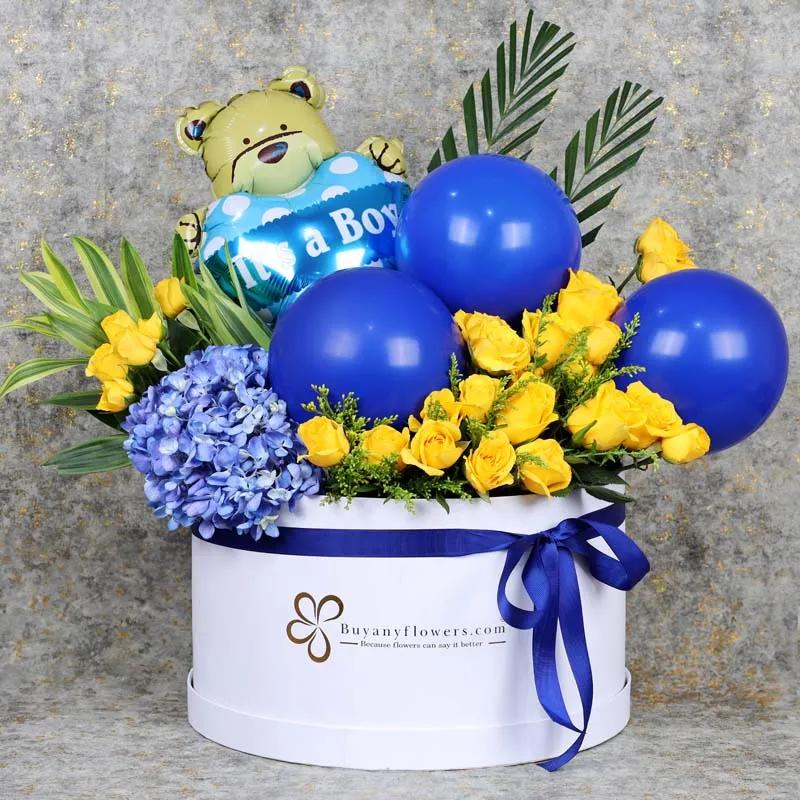 Baby Boy Balloons and Flower Box