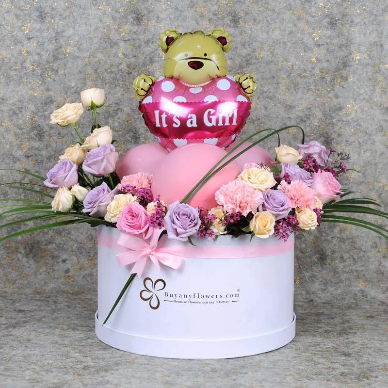 Baby Girl Balloons and Flower Box