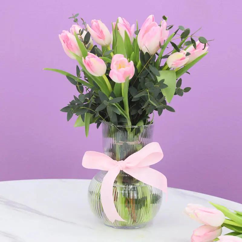 Belle 11 Pink Tulips Vase