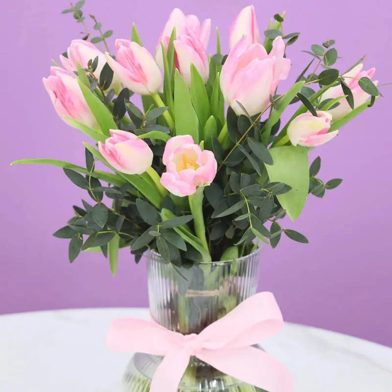Belle 11 Pink Tulips Vase