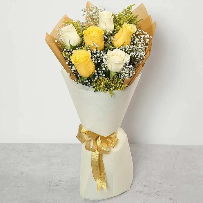 Bright Yellow and White Roses Bouquet