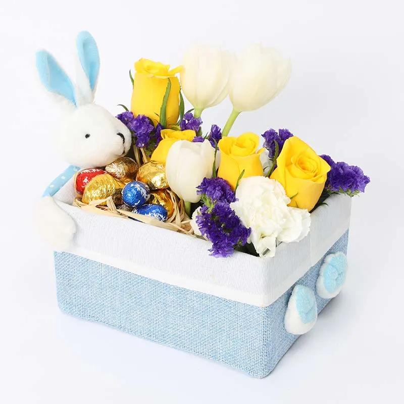 Chocolate Floral Bunny Box Blue