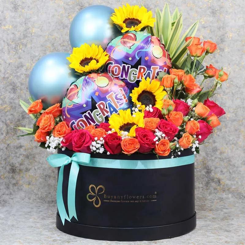 Congrats Balloons and Flower Box