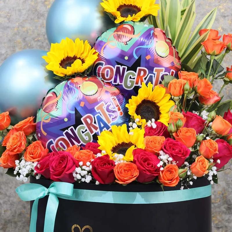 Congrats Balloons and Flower Box