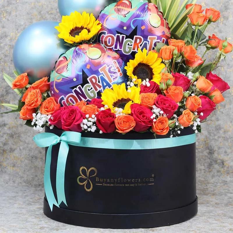 Congrats Balloons and Flower Box