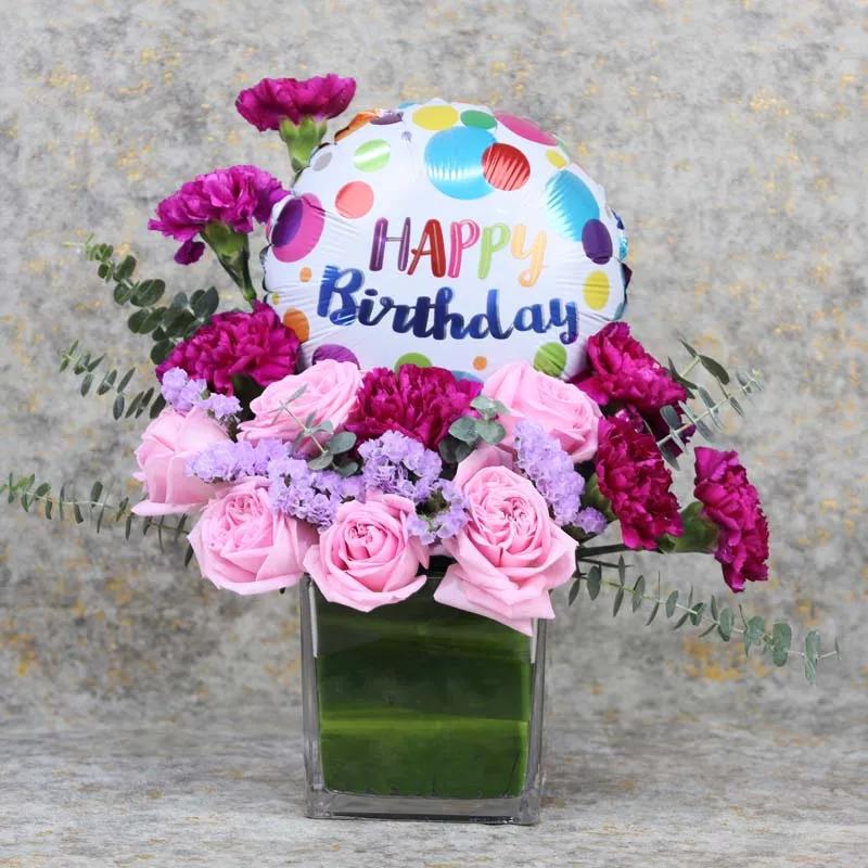 Cute Birthday Balloon and Flower Vase