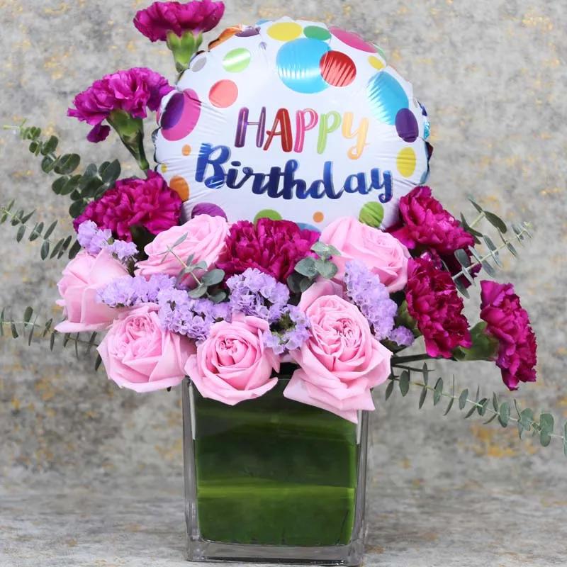 Cute Birthday Balloon and Flower Vase