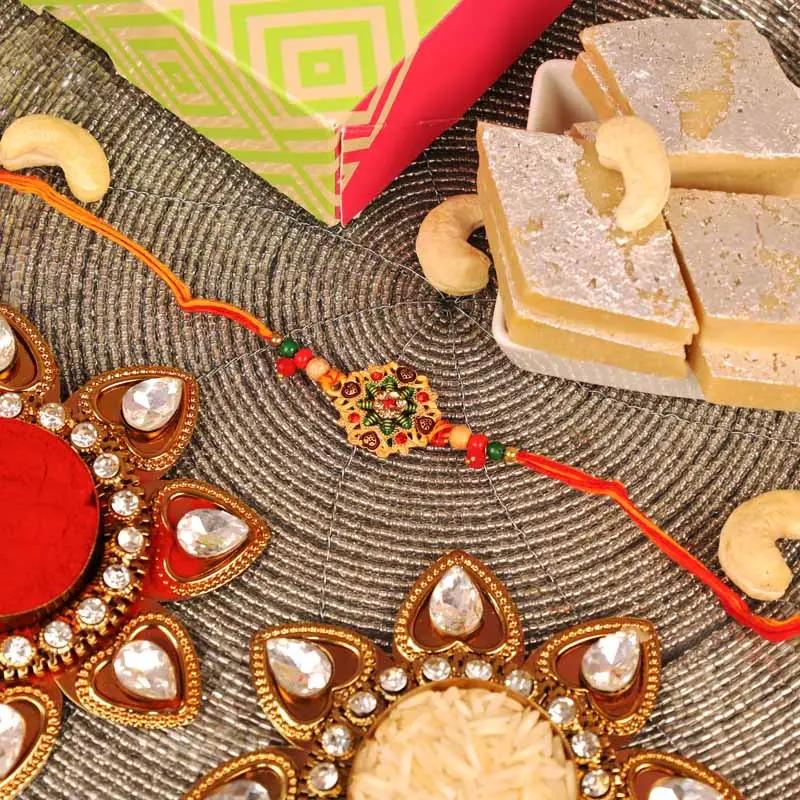 Designer Colorful Rakhi and Kaju Katli