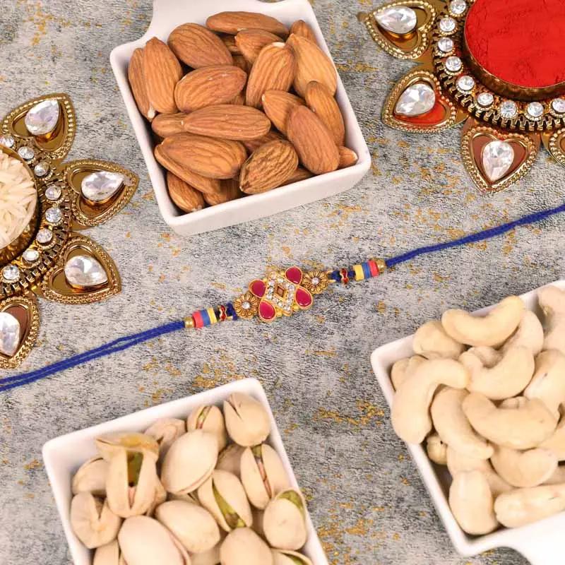 Designer Kundan Rakhi with Dry Fruits