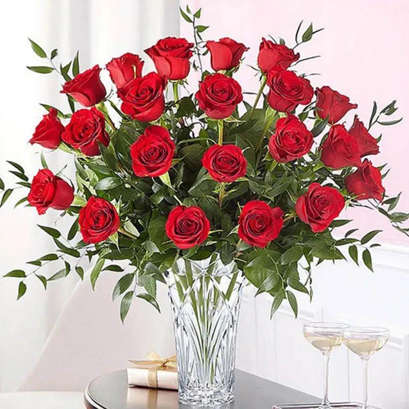 Elegant Two Dozen Roses In Vase