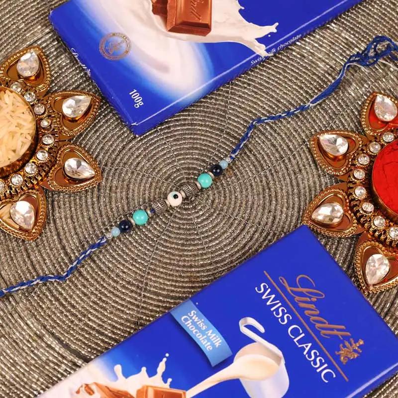 Evil Eye Rakhi and Lindt Chocolate