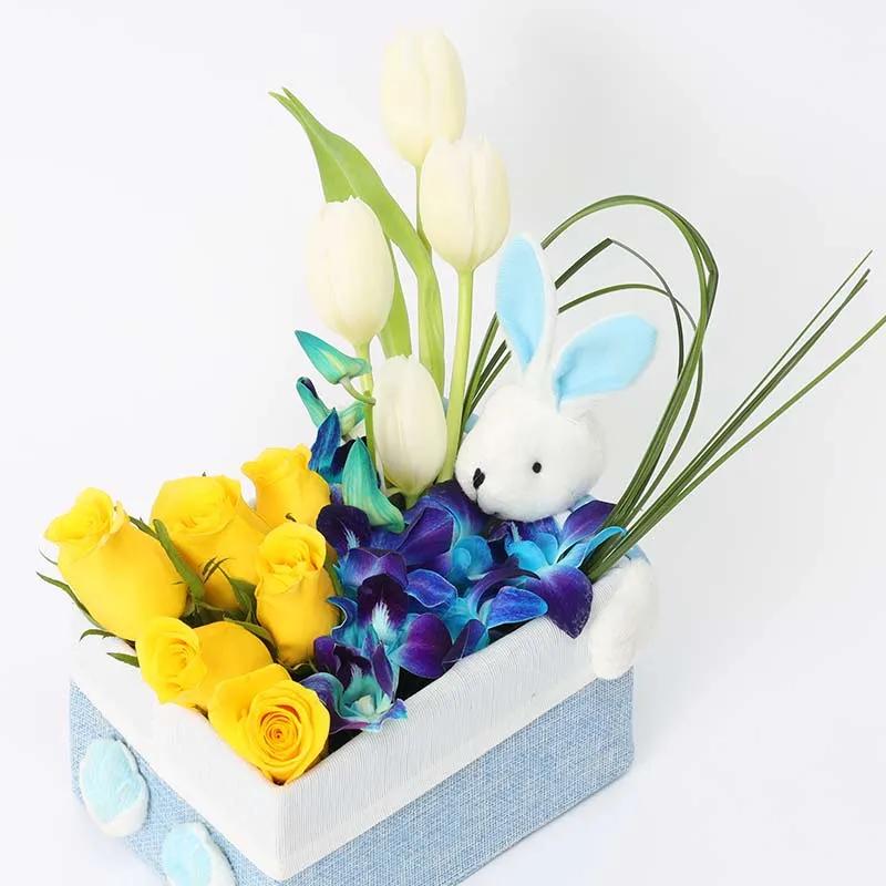 Floral Bunny Box Blue