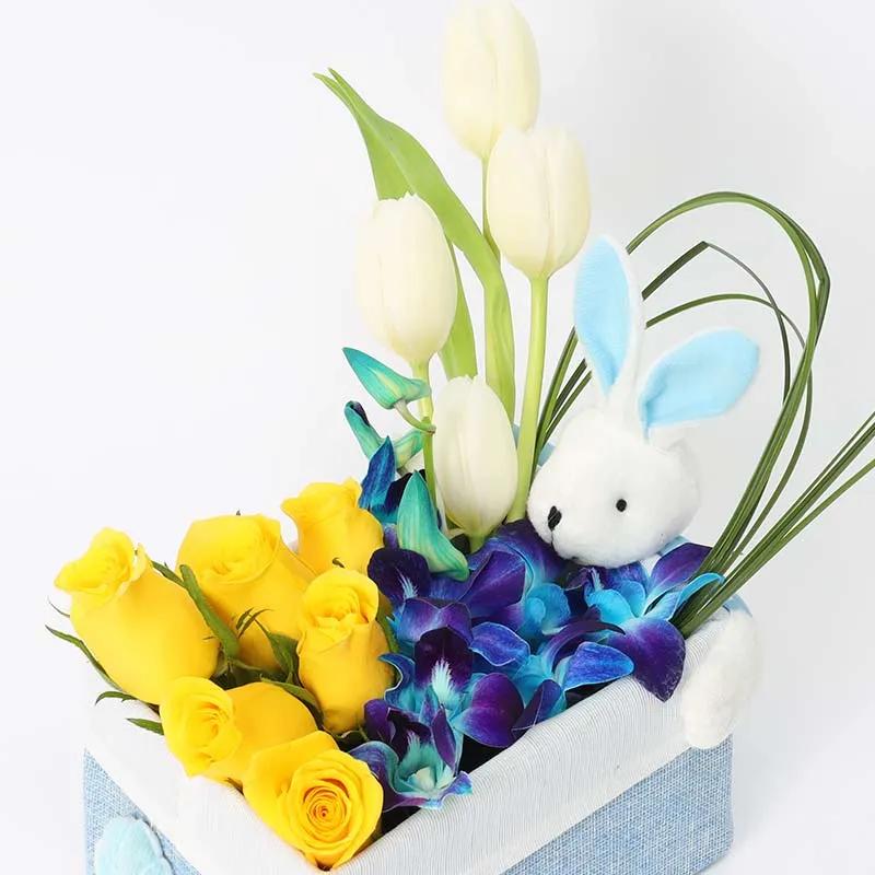 Floral Bunny Box Blue