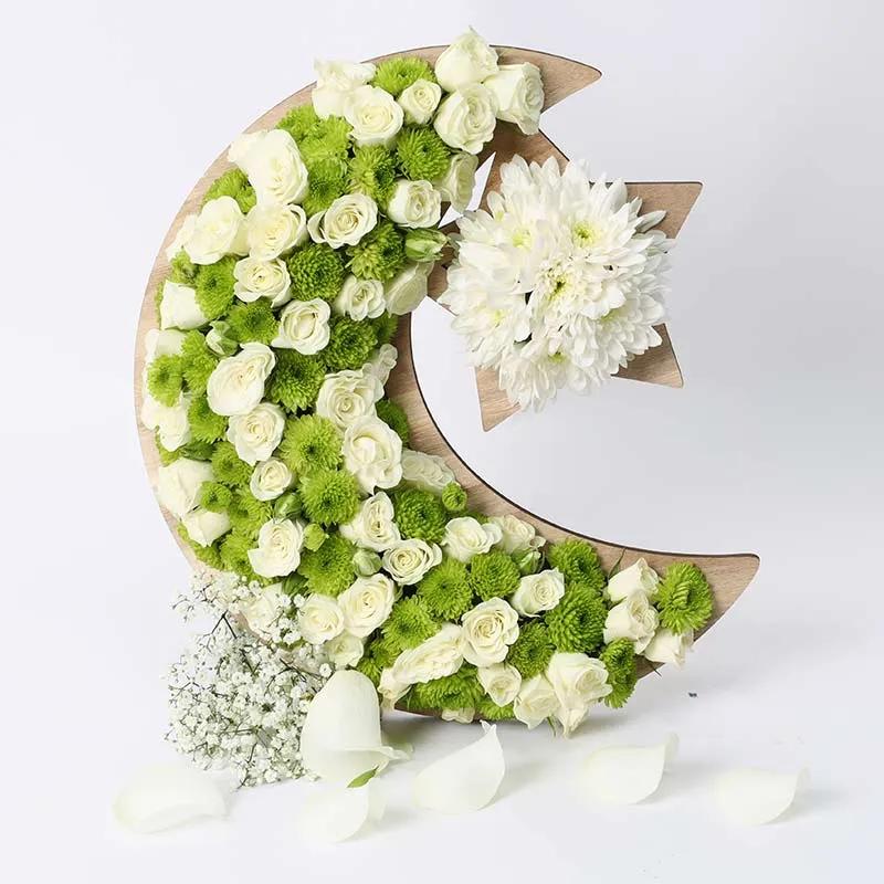 Floral Crescent Moon and Star Green