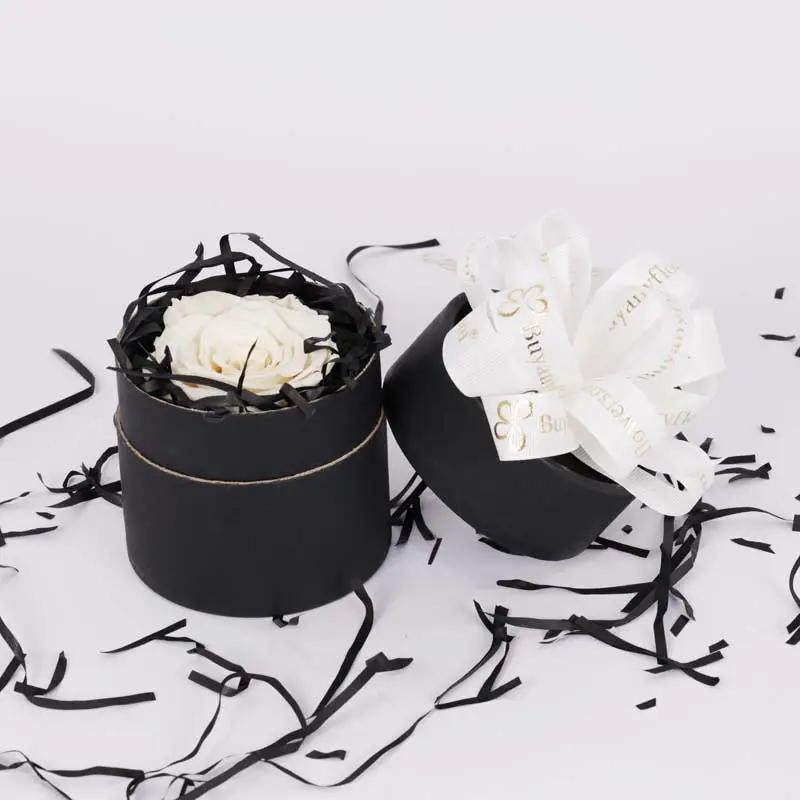 Forever White Roses in Black Box