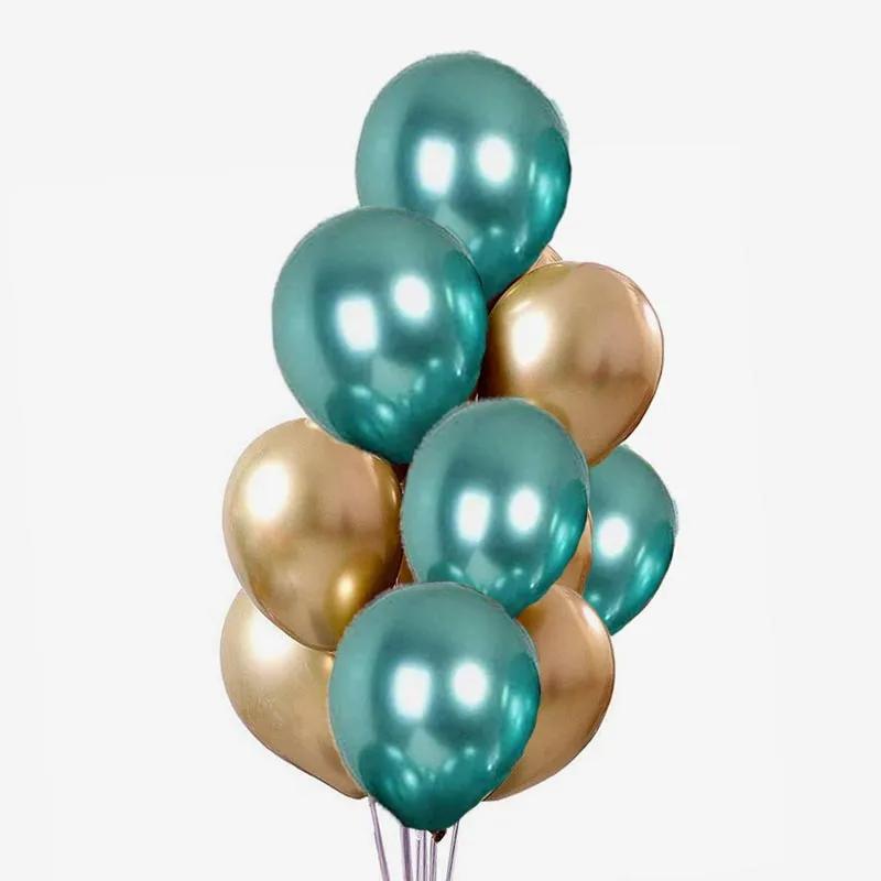 Green Chrome and Golden Balloons 10 Pcs