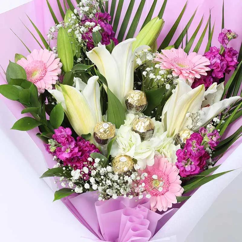 Greetings Flowers and Ferrero Bouquet
