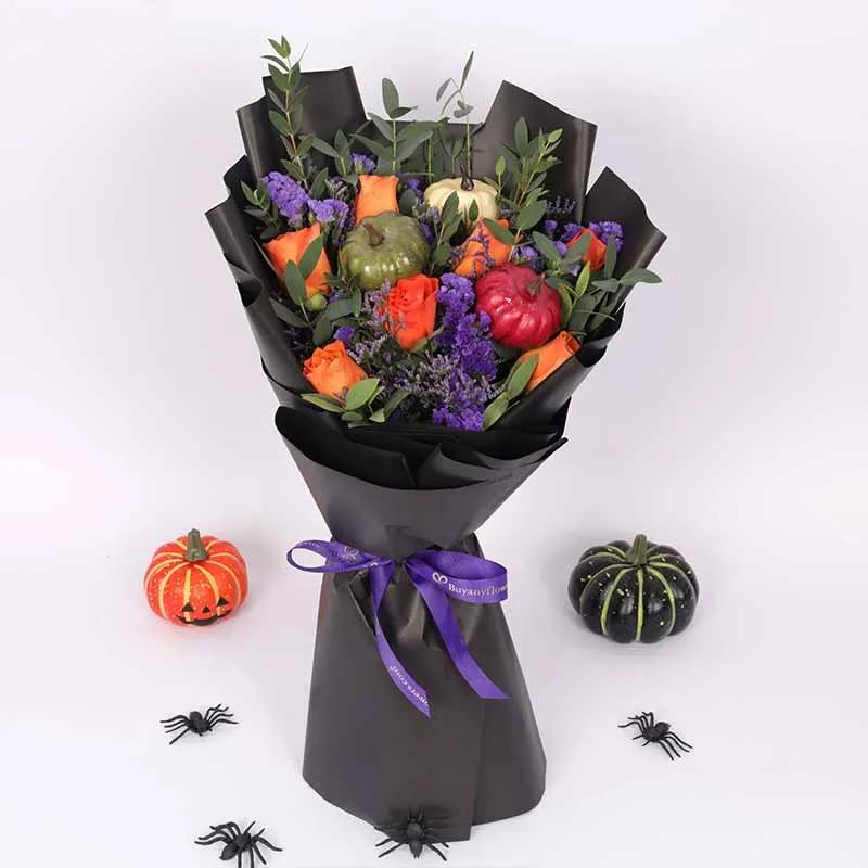 Halloween 7 Orange Roses Bouquet