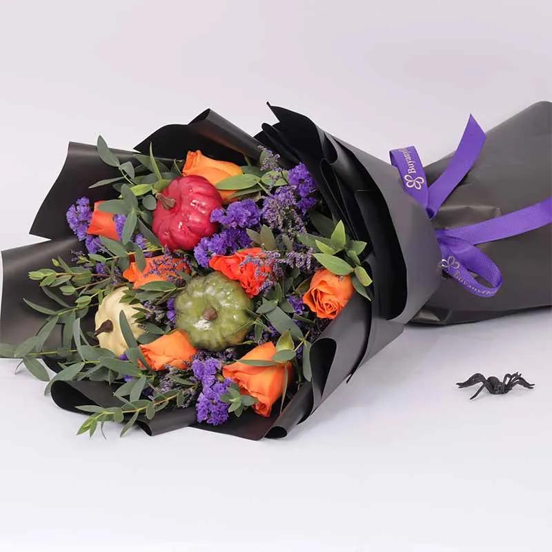 Halloween 7 Orange Roses Bouquet