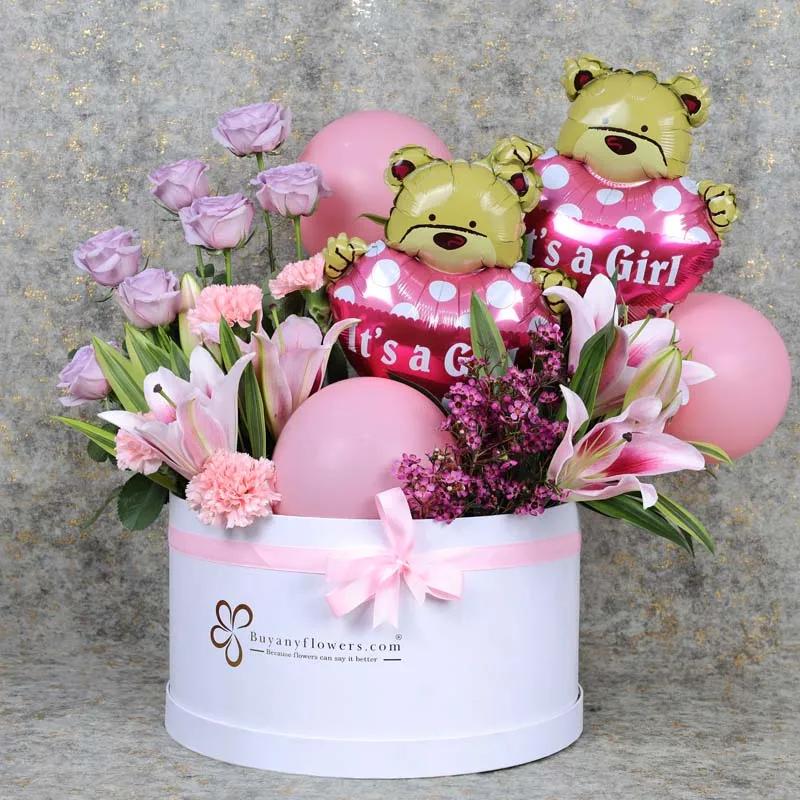 Its a Girl Balloon and Flower Box