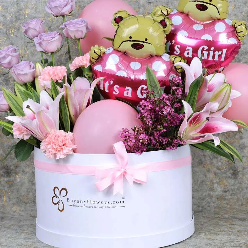 Its a Girl Balloon and Flower Box