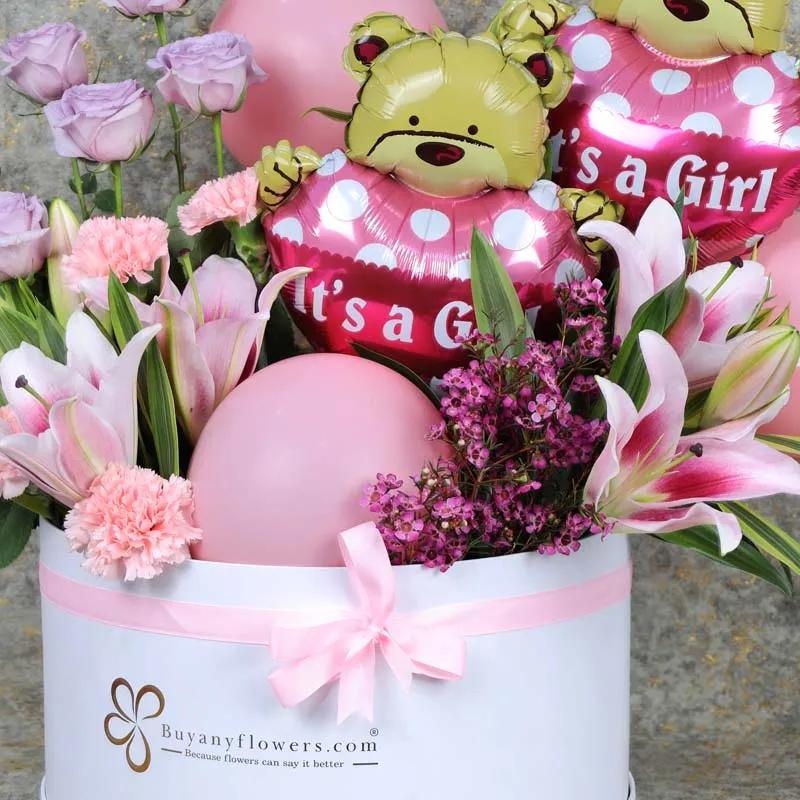 Its a Girl Balloon and Flower Box
