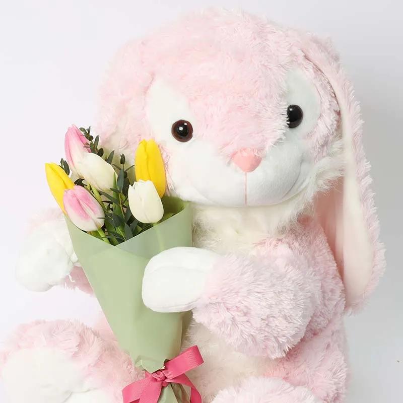 Large Bunny and Mix Tulips Bunch