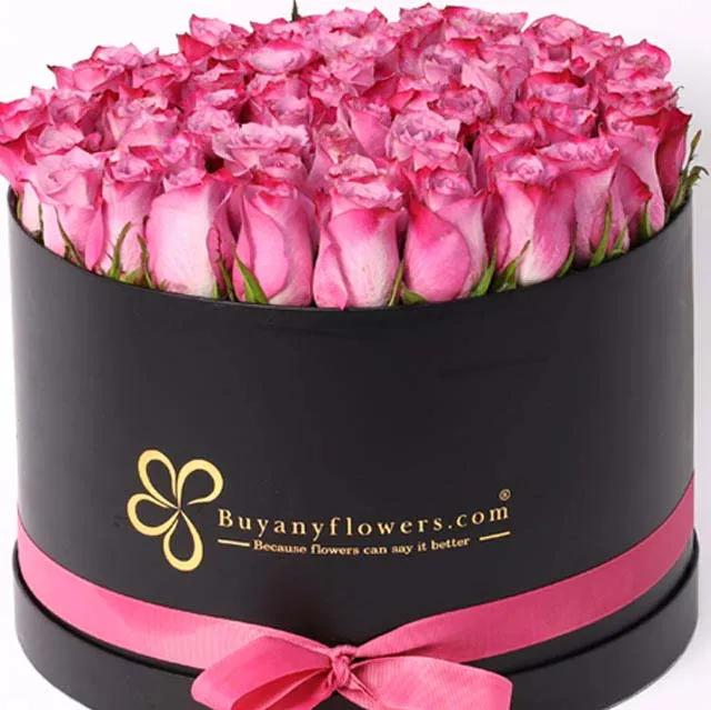 Lilac Roses Round Black Box Deluxe