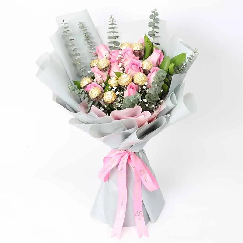 Love 11 Pink Roses and Ferrero Bouquet