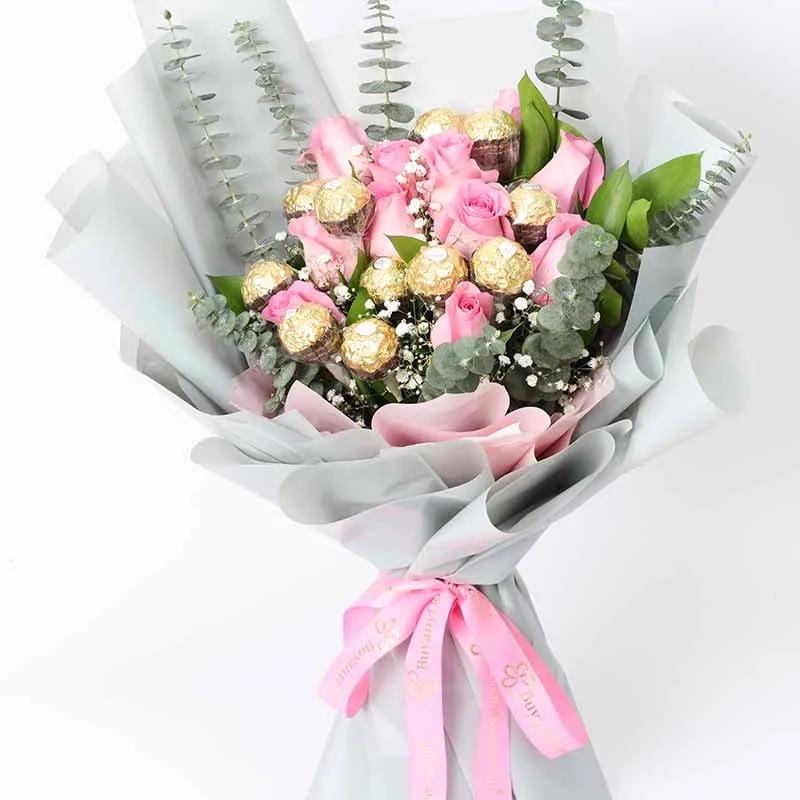 Love 11 Pink Roses and Ferrero Bouquet