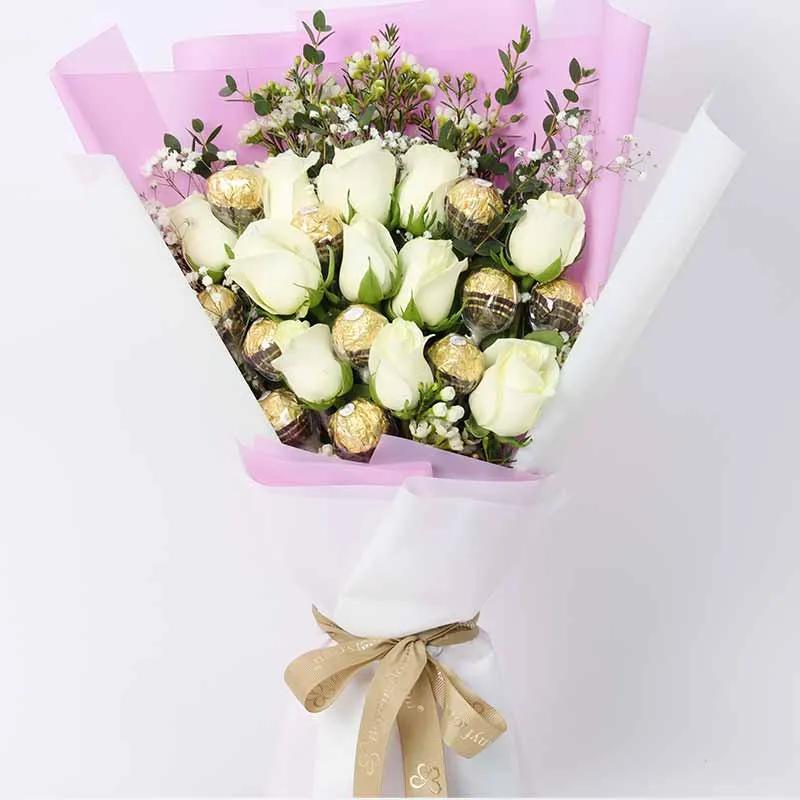Love 11 White Roses and Ferrero Bouquet