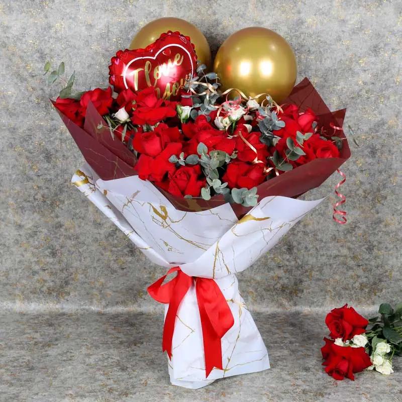 Love Red Roses and Balloons Bouquet