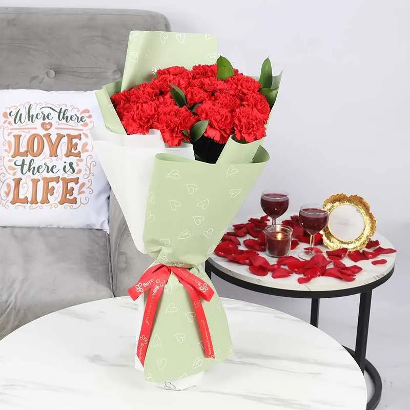 Love 21 Red Carnations Bouquet