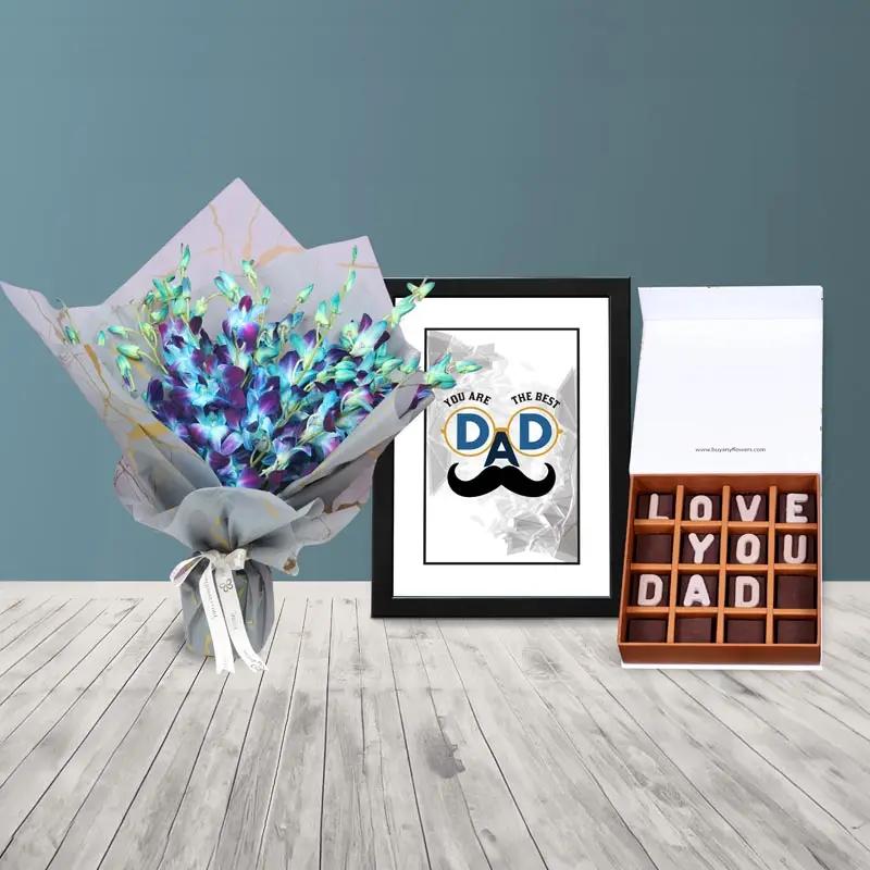 Orchid Bouquet Frame and Chocolate Trio