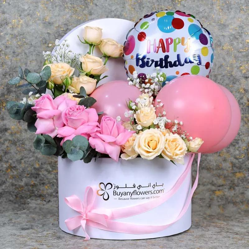 Pastel Birthday Balloon and Flower Box