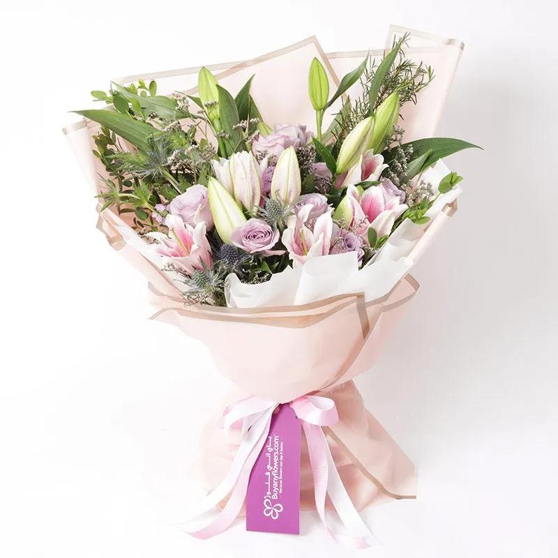 Pastel Roses and Lilies Bouquet