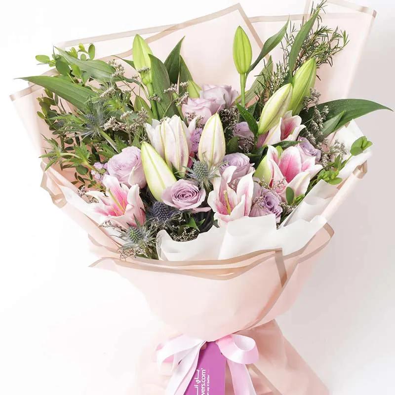 Pastel Roses and Lilies Bouquet