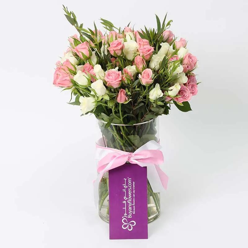 Peaceful Beauty 21 Baby Roses in Vase