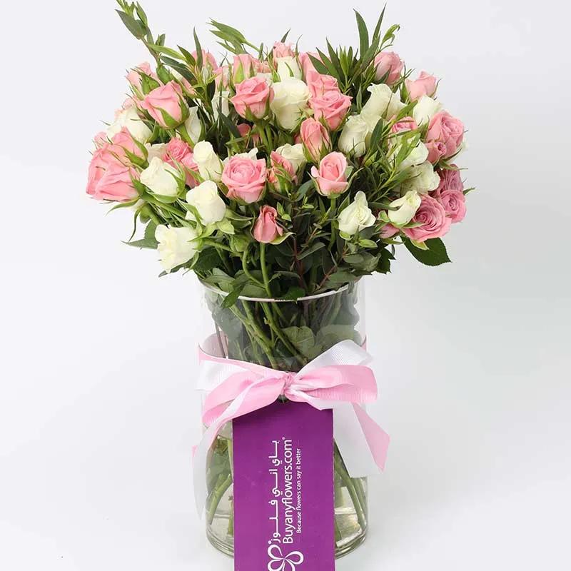 Peaceful Beauty 21 Baby Roses in Vase