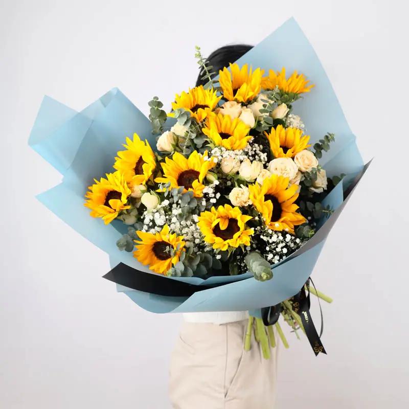 Peachy Sunflowers and Roses Bouquet