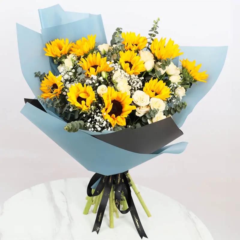 Peachy Sunflowers and Roses Bouquet