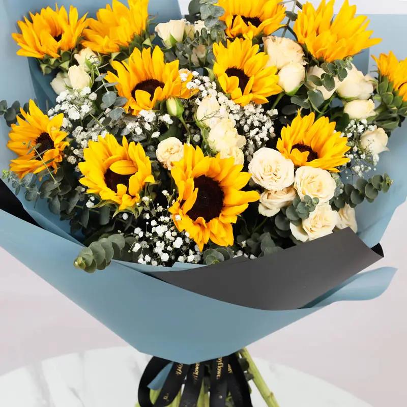 Peachy Sunflowers and Roses Bouquet