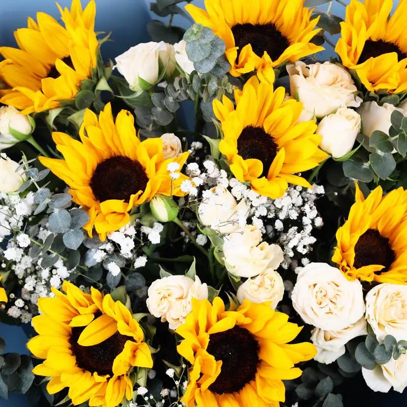 Peachy Sunflowers and Roses Bouquet
