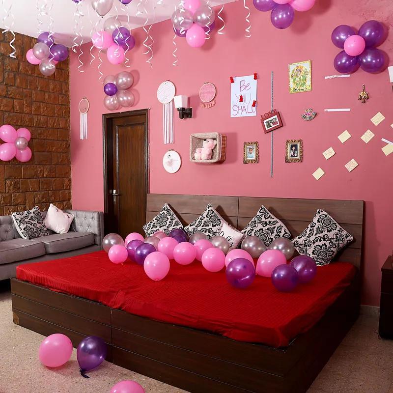 Pink Purple and Silver Balloon Decor