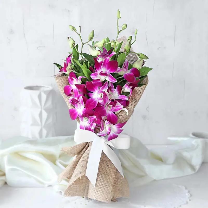 Purple Orchids Bouquet and Marble Cake