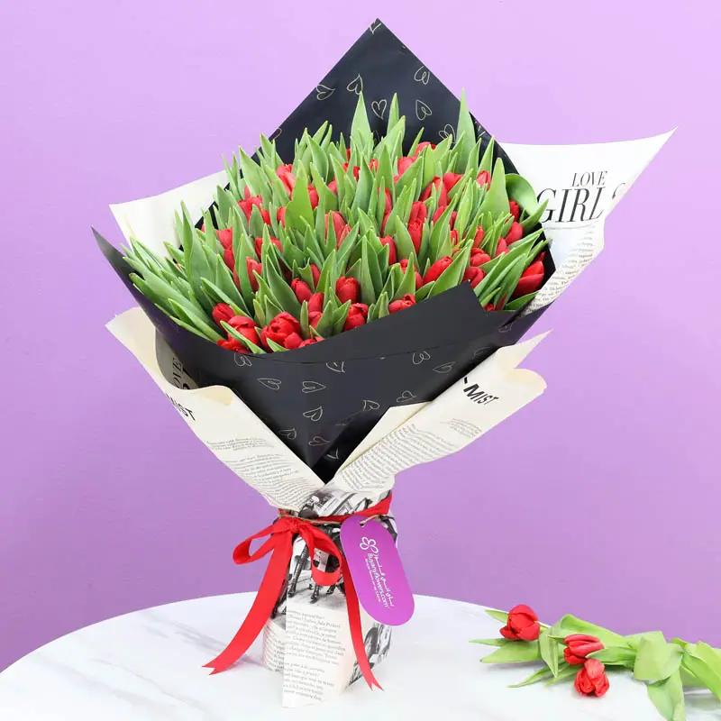 Scarlet 101 Red Tulips Bouquet