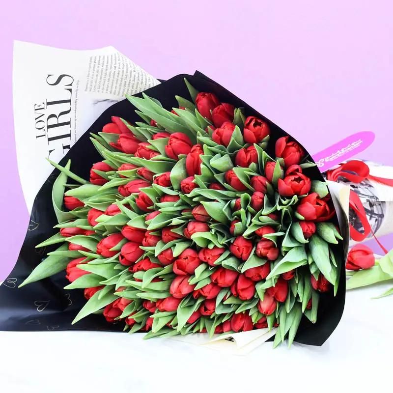 Scarlet 101 Red Tulips Bouquet